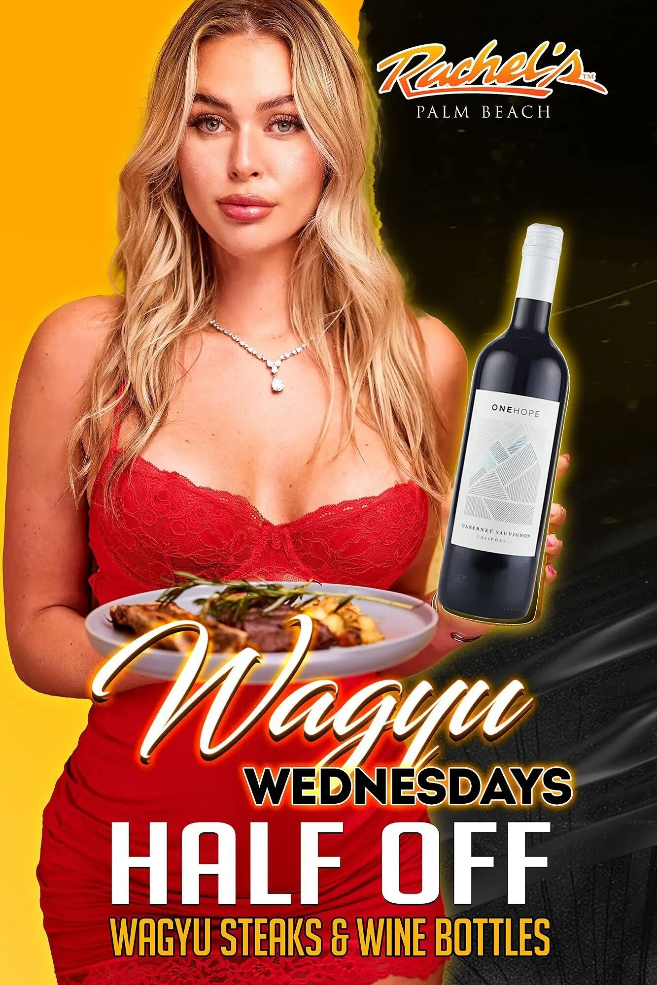 Half off steaks and wine at Rachel's