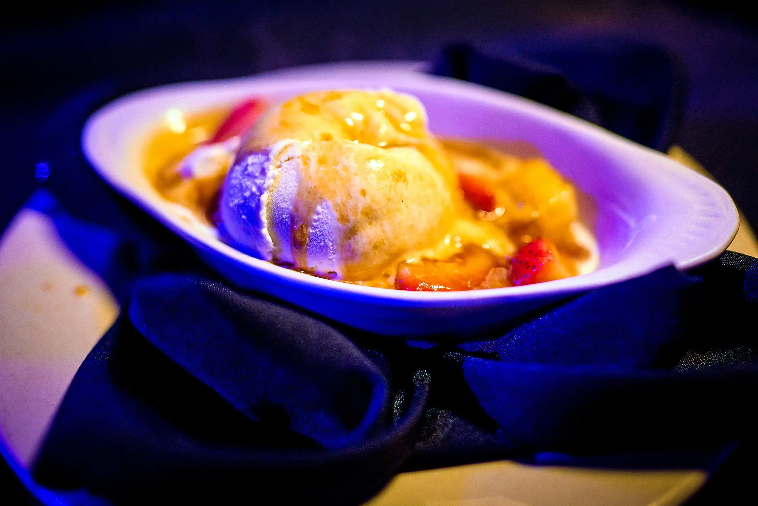 Sweet dish with sauce and strawberries