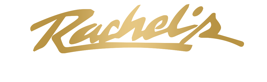 Gold Rachel's Palm Beach logo on black