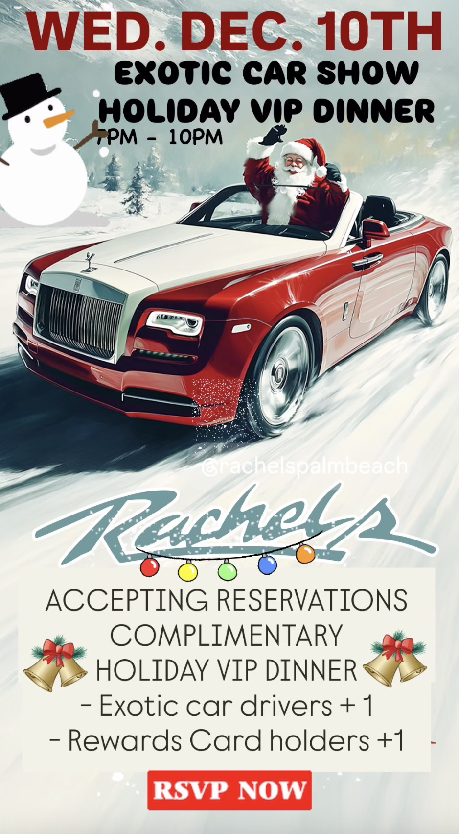 Santa driving a luxury car in snow